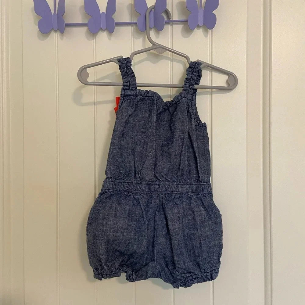 EUC | Gymboree baby girl’s denim‎ embroidered flower jumper — 12-18 months